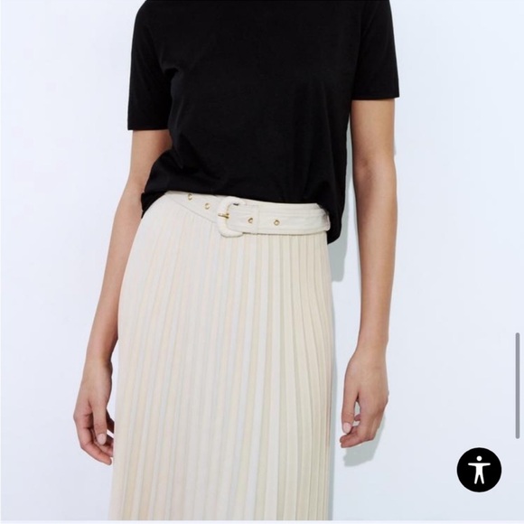 ZARA SUEDE PLEATED MIDI SKIRT WITH TONAL BELT - Picture 3 of 9